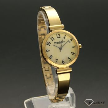 Zegarek damski Bruno Calvani BC9500 złoty perłowa tarcza. Zegarek damski w złotej kolorystyce z elegancką perłową tarczą. Tarcza zegarka z czarnymi cyframi arabskimi, nadaję całości świetnego kontrastu (2).jpg